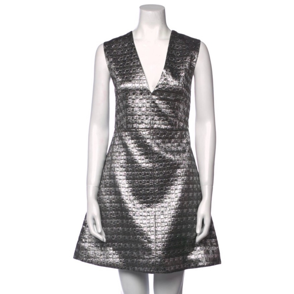 Alice and Olivia Silver Mini Dress with Mesh Details Sz 10 - retails $440